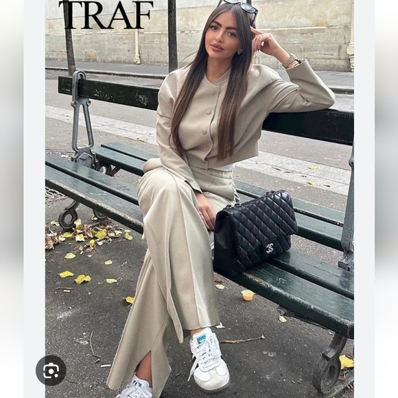 ZARA  Wide Pants Ankle Slits Cream size M - Picture 10 of 16